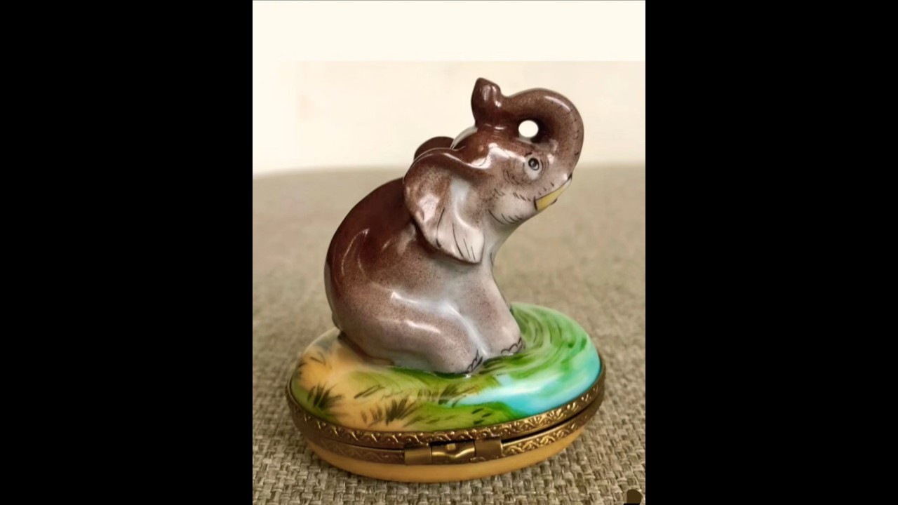 Elephant Playing at Waterfront Limoges Box France Peint Main MINT CONDITION #limoges