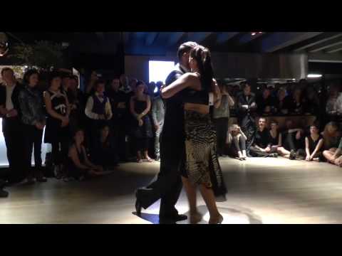  Christian Marquez  and  Virginia Gomez  are  dancing  to  "  El bazar de los juguetes  "  by  Miguel Caló  at  Gent Tango Festival  in  2017