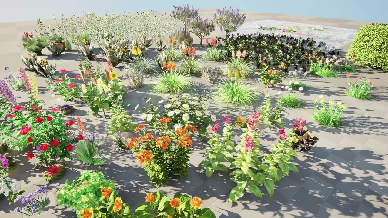 Piante da fiore da esterno realistiche a basso numero di poligoni Modello 3D