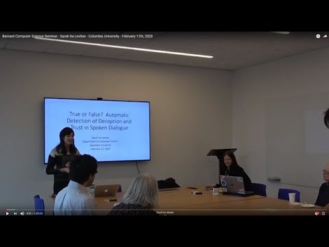 Barnard Computer Science Seminar - Sarah Ita Levitan - Columbia University - February 11, 2020