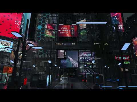 ASMR Cyberpunk Future City Sound Ambience 1 Hour With Rain and Thunder