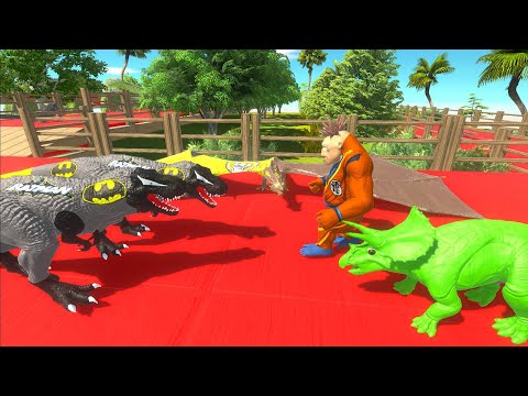 2X BATMAN T-REX vs SONGOKU GORO vs RUBBLE PAW PATROL DEATH RUN - Animal Revolt Battle Simulator