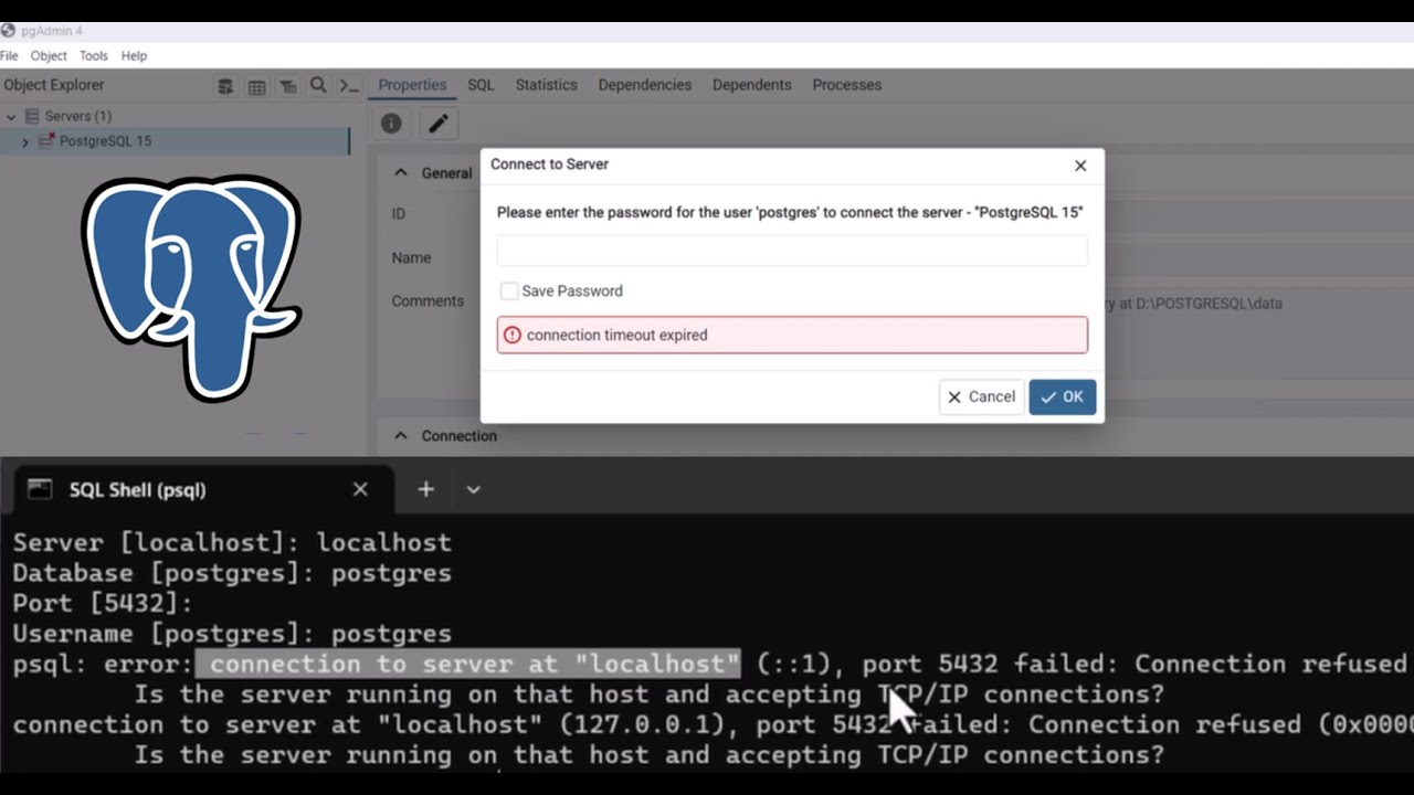 #fixbug  Connection timeout in POSTGRESQL with pgAdmin 4, Windows 11 #postgresql #connectionerror
