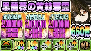 【パズドラ】黒薔薇の黄棘邪霊ロゼッタ！自分と両脇のダメージ上限値２２０億！一撃６６０億！ロゼッタ×日向×アークヴェルザループ！虚降臨！
