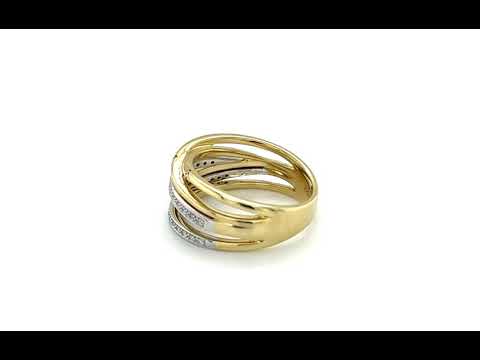 9ct Yellow Gold Diamond Multi Cross Over Band Ring - 04040179 | Johnsons Jewellers