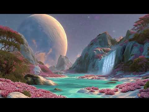 Peaceful Alien Planet with Waterfall | 8 Hours of Ambient Sci-Fi Sounds