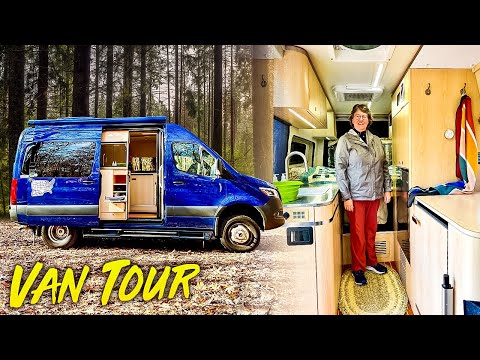 Woman FULL TIME Living in The Smallest 4x4 Sprinter Camper Van Converted By Advanced RV