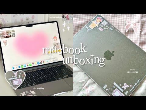 Macbook air M2 unboxing 💻 ft. TEMU | unboxing, decorating , cute accessories, homescreen setup, etc.
