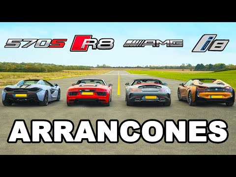 AMG GT C vs Audi R8 vs McLaren 570S vs BMW i8 - TECHO y ARRANCONES con Roadsters!
