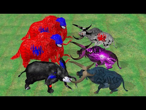 3 evil buffalo vs elephant & black woolly mammoths ultimate animal revolt epic battle cartoon video