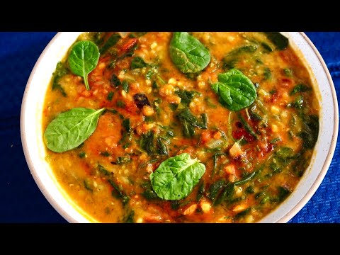 GARLIC SPINACH RED LENTIL CURRY(EASY & DELICIOUS) | Dal Palak Recipe | पालक दाल