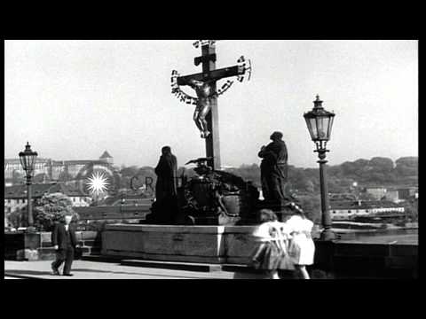 A crucification statue on th Karlsbrucke Bridge (Charles Bridge) in Prague, Czech...HD Stock Footage