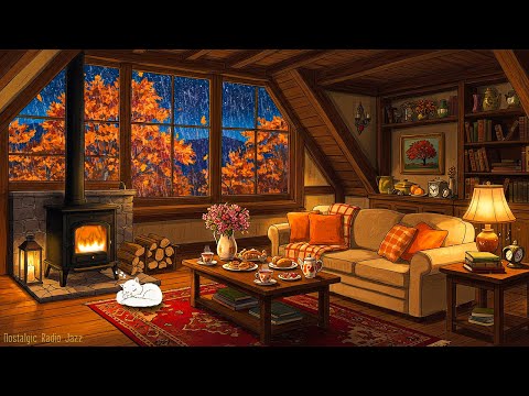 cozy reading nook ambience🌧️1960s vintage oldies music with rain & fireplace sounds for relax, sleep