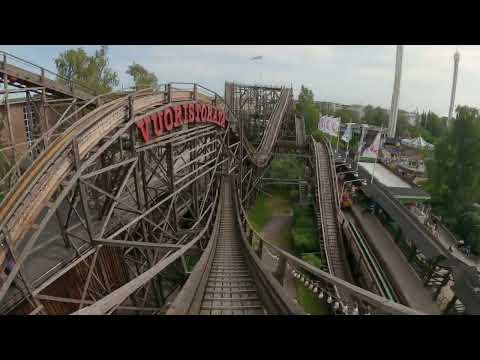 Ride on the Linnanmäki Vuoristorata, a wooden rollercoaster first open