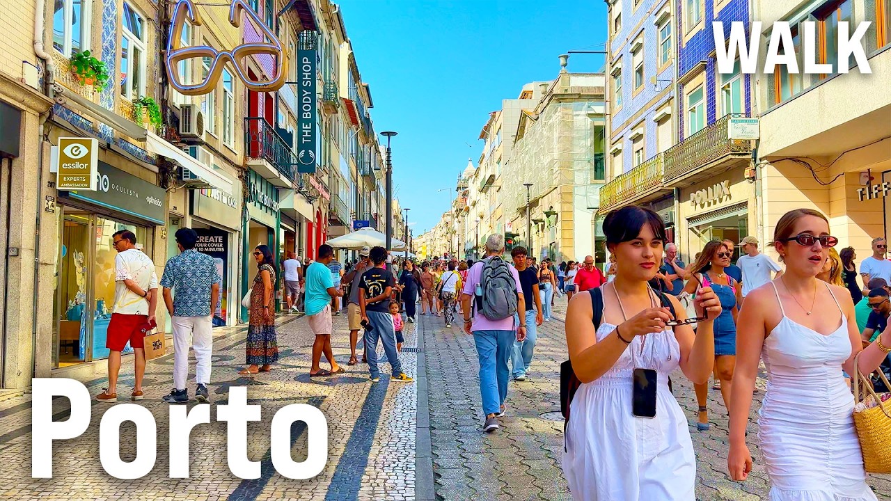 Immersive street-level walking tour through Porto Ribeira Square, Portugal, showcasing authentic urban landscapes, local architecture, and the vibrant atmosphere of the city's neighborhoods