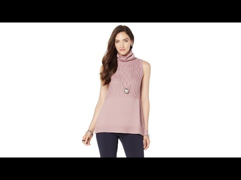 MarlaWynne Cable Knit Sleeveless Turtleneck