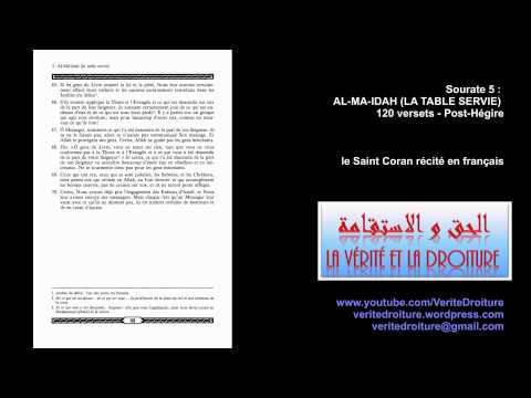 Sourate 5 AL-MA-IDAH (LA TABLE SERVIE) Coran récité français seulement- mp3 - www.veritedroiture.fr