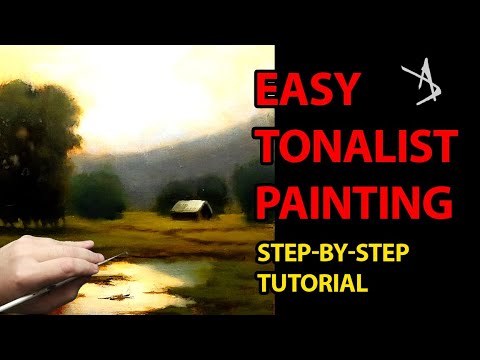 How to paint landscape, trees, sky, fields, water, mist. A fully narrated lesson. Mini works series