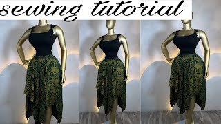 How to Cut and Sew a Handkerchief Skirt with Elastic Waistband and Drawstring | Beginner-Friendly