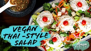 Best Vegan Thai-Inspired Salad w/ Napa Cabbage and Rice Noodle Salad with Spicy Ginger Lime Dressing