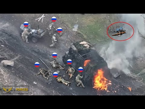 Azov Brigade drones mercilessly slaughtered a group of Russian troops without any survivors