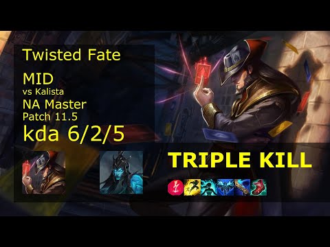 Twisted Fate Mid vs Kalista - NA Master 6/2/5 Patch 11.5 Gameplay