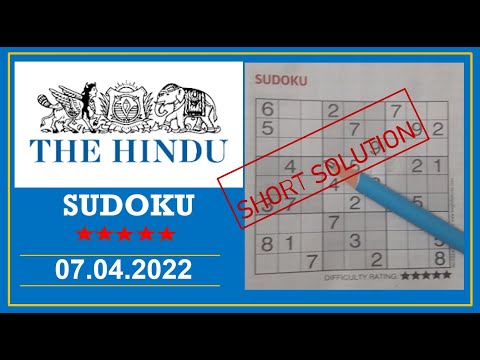 The Hindu  Sudoku Apr 07, 2022 - 5 Star - Short Solution