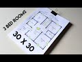 900 Sqft Best House Plan II 30x30 Ghar Ka Naksha II 30x30 Home Design With 3 Bedrooms