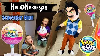 Hello Neighbor in Real Life!!! Pikmi Pops Scavenger Hunt Game in Huge Box Fort Maze!