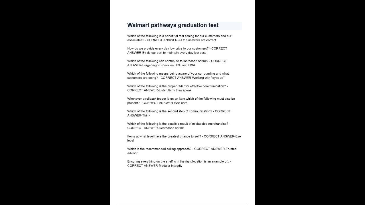 Walmart pathways graduation test questions and verified answers