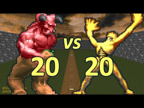 20 Barons of Hell vs 20 Arch-viles - Monster Infighting - Doom II Retro Battles