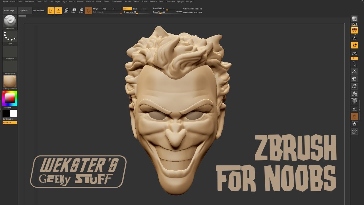 ZBrush sculpture tutorials for beginners by Wekster's Geeky Stuff
