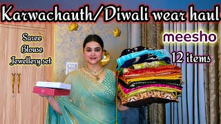 Meesho Affordable Karwachauth/Diwali special Saree, Blouse, Jewellery set haul @PoojaRikichoyal 