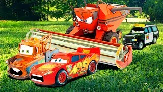 Disney Cars Lightning McQueen &amp; Mater Tractor Tipping FUN Chased by FRANK Disney Short Tall Tale