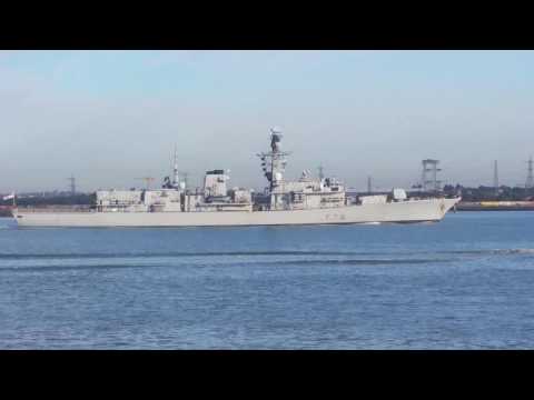 HMS Kent on the Thames by Dartford