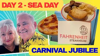 Day 2 SEA DAY CARNIVAL JUBILEE Beach Buns Coastal Slice Fahrenheit 555 #travel #food #cruise