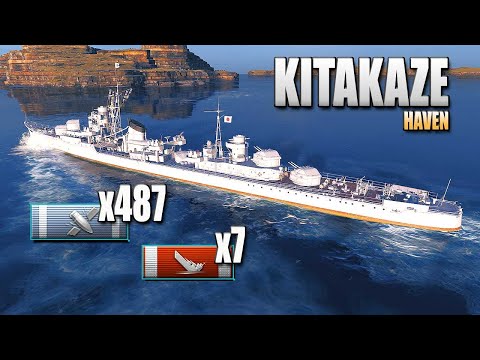 Destroyer Kitakaze on map Haven, 7 ships destroyed - World of Warships