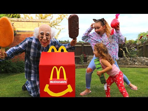 Greedy Grandpa takes McDonalds! Kids Pretend Play Food Toys Ice Cream