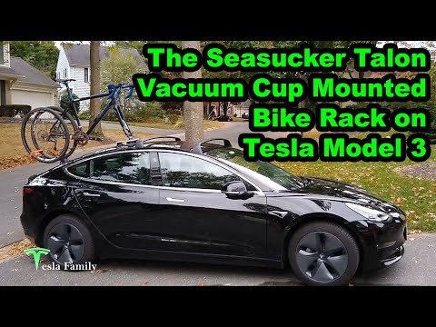 The Seasucker Talon Vacuum Cup Mounted Bike Rack on Tesla Model 3