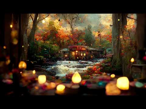 Running Water Leaves Falling With Wind Chimes (5Hrs)