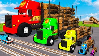 Big & Small Long Mack Truck with Logs vs Trains Thomas | BeamNG.Drive