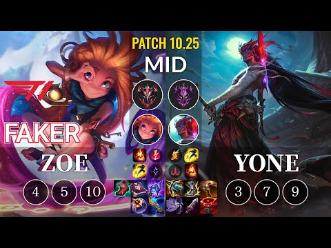 T1 Faker Zoe vs Yone Mid - KR Patch 10.25