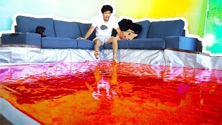 The Floor Is LAVA! (Jello) CHALLENGE! MEGA JELLO LAVA POOL