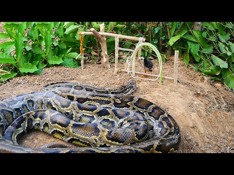 Wow! Big Snake : Best Install Snake Trap _ DIY Snake Trap Using Wood Tree & Rubber Bands That Work