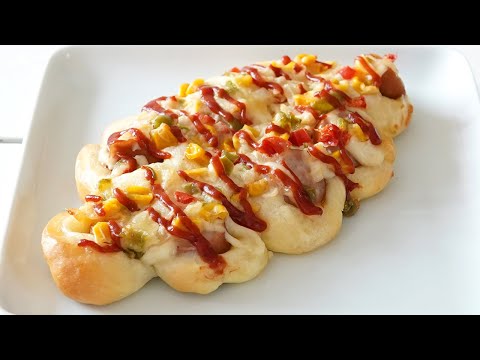 [손반죽]우리집 대박 간식 메뉴☆낙엽 소세지빵 만들기#원볼베이킹(Sausage Bread Recipe/ソーセージパン 作り方)