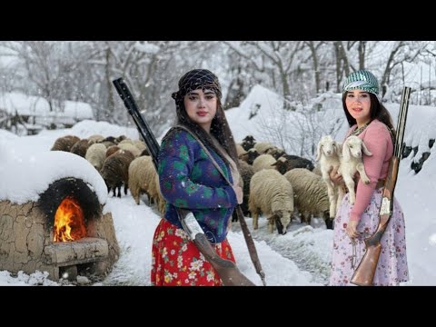 A Snowy Day at −27°C in the Frozen Village Highlands | Nomadic Girls Trapped in a Blizzard