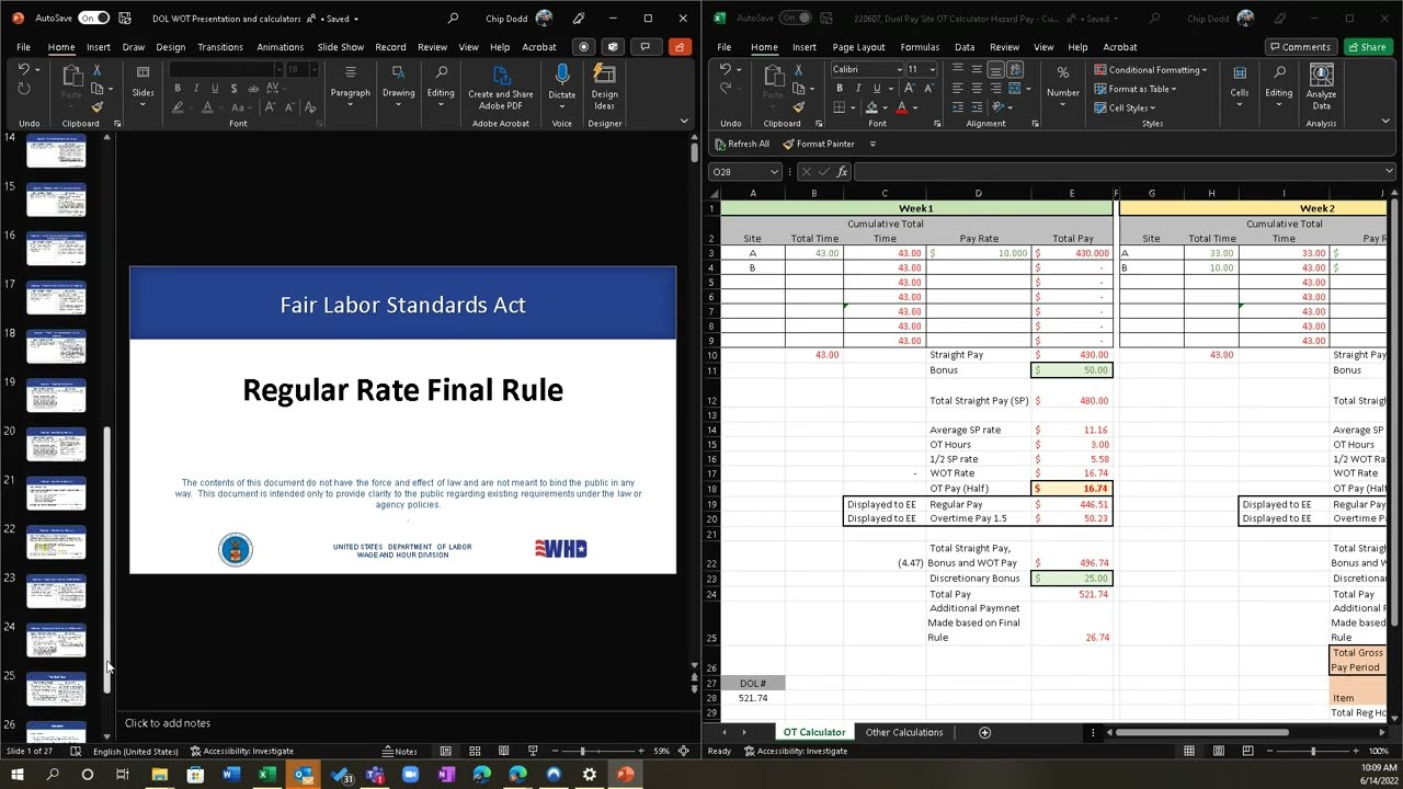 Department of Labor methodology for properly calculating weighted Overtime.