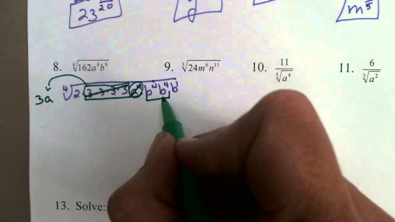 Algebra 2 Practice Test Chapter 6 #1-9, 11 Solutions