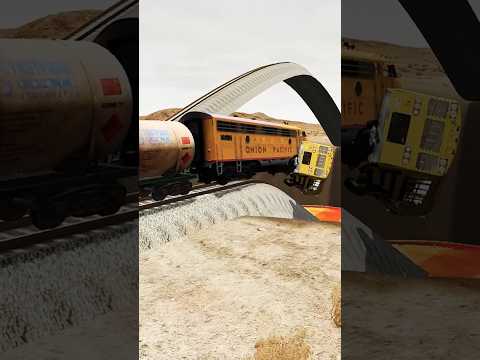 Impossible Weird Double U Shape Rail Wave Tracks VS Trains Crossing Giant Lava Crater - BeamNG.Drive