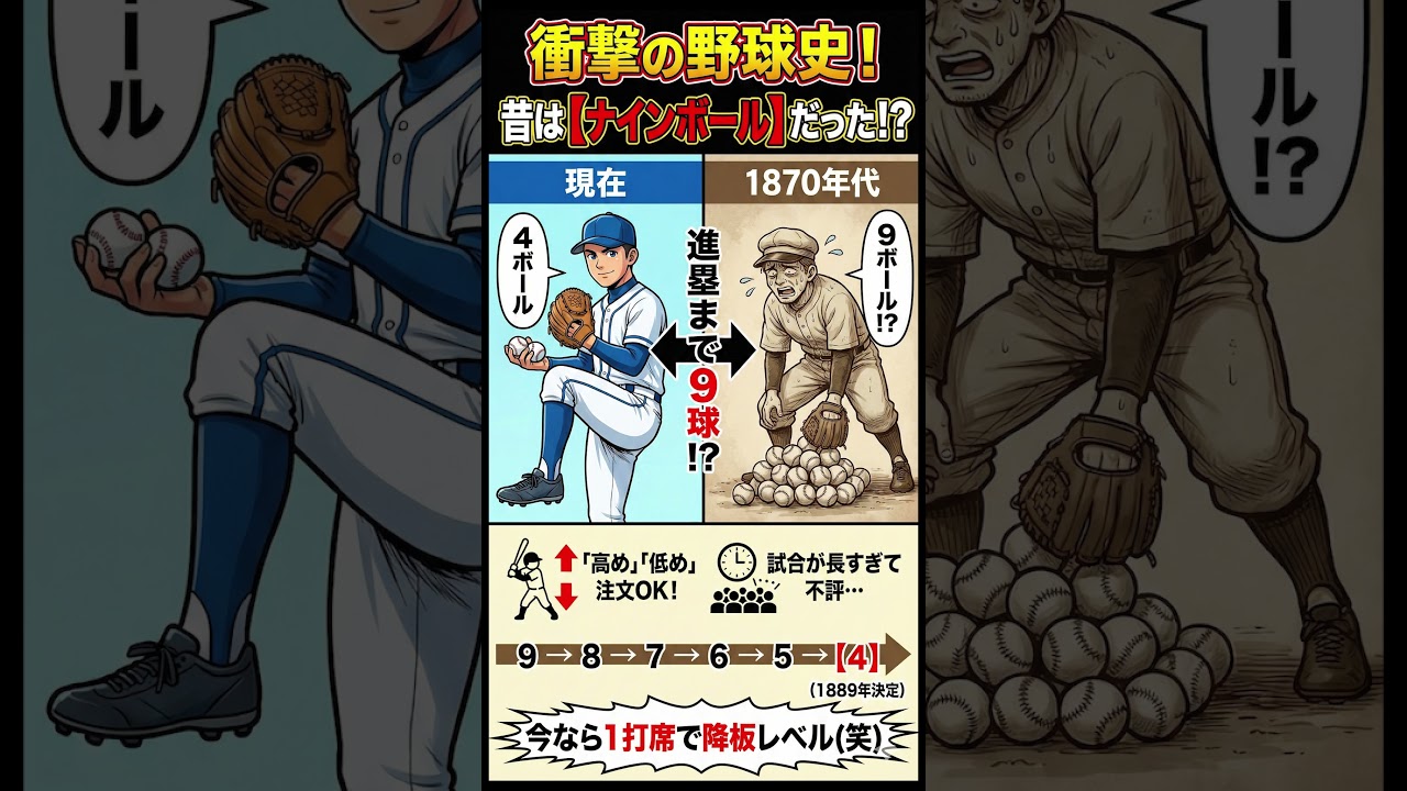 【野球雑学】フォアボールの歴史！昔はボール9個で出塁だった #Shorts